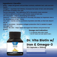 Load image into Gallery viewer, Dr. Vita Biotin for Men (with Iron and OMEGA-3) 500mg x 30 capsules
