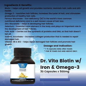 Dr. Vita Biotin for Men (with Iron and OMEGA-3) 500mg x 30 capsules