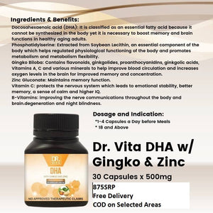 Dr, Vita DHA (with Ginkgo and Zinc)500mg x 30 Capsules